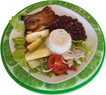 Cerdo asado con arroz y potaje de frijoles